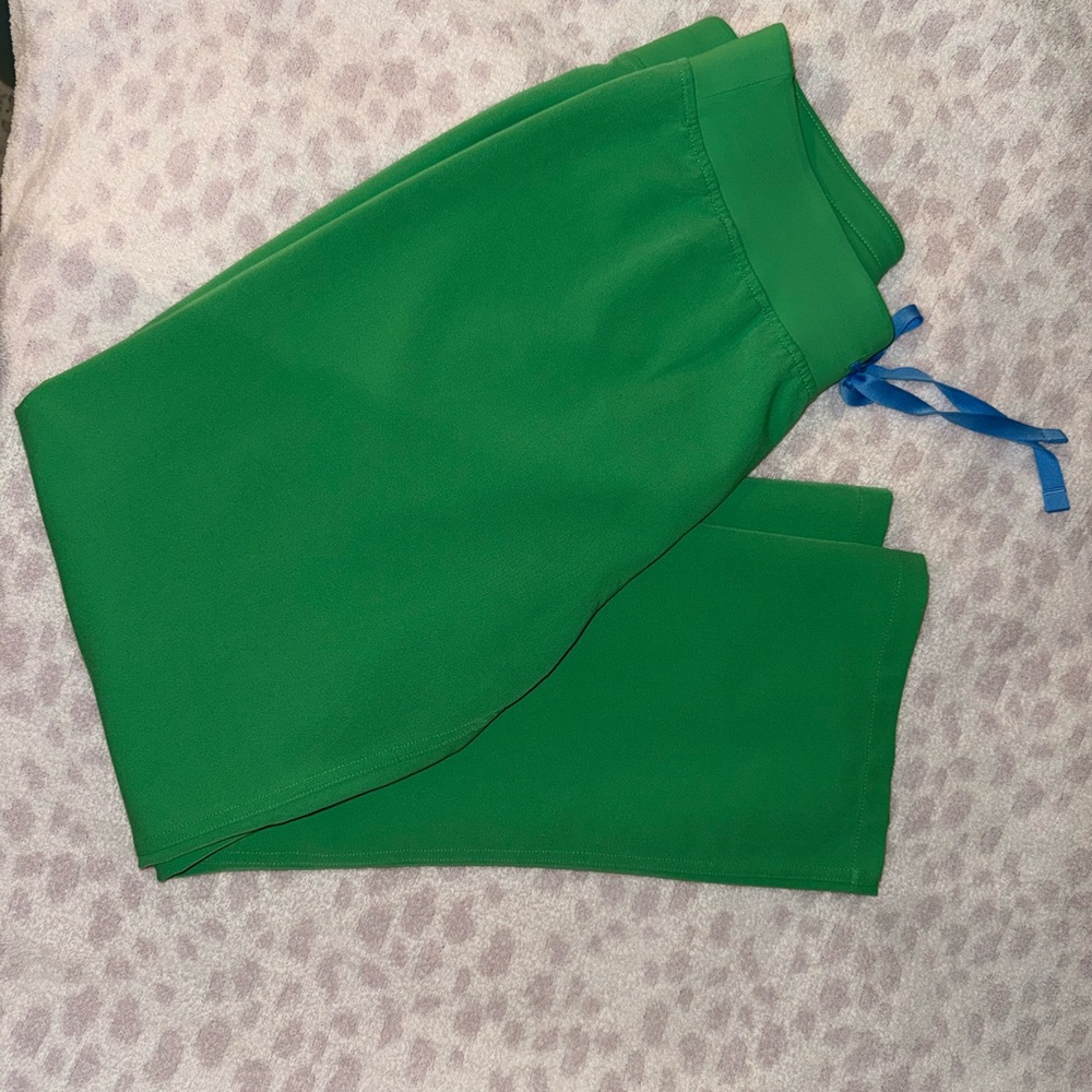Figs Green Scrub Pants with Blue Drawstring